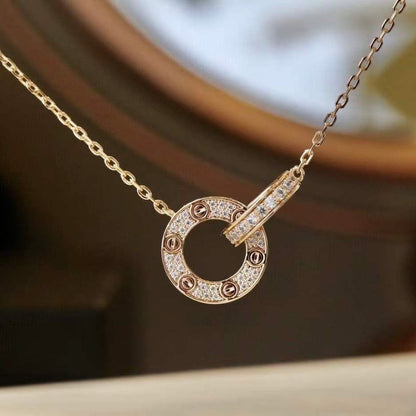 [⭐Veyra]LOVE 7.6MM NECKLACE ROSE GOLD AND SILVER  FULL DIAMOND