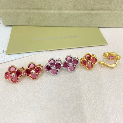 [⭐Veyra]2026 NEW  CLOVER 1 MOTIFPINK ENAMEL STUD EARRINGS WITH DIAMONDS2