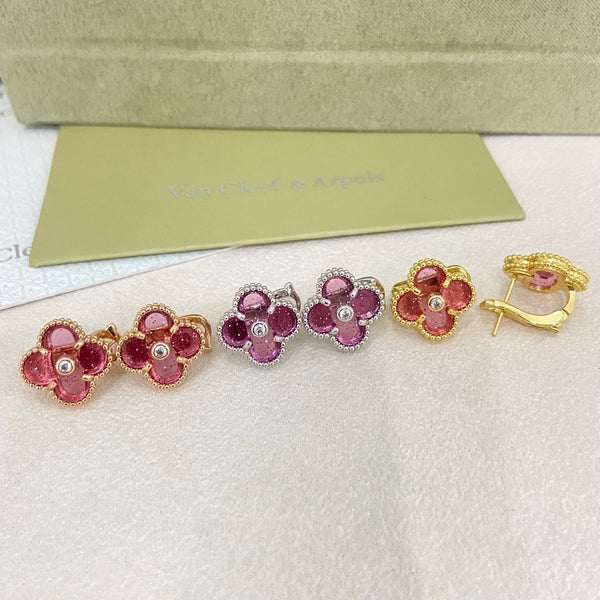 [⭐Veyra]2026 NEW  CLOVER 1 MOTIFPINK ENAMEL STUD EARRINGS WITH DIAMONDS2