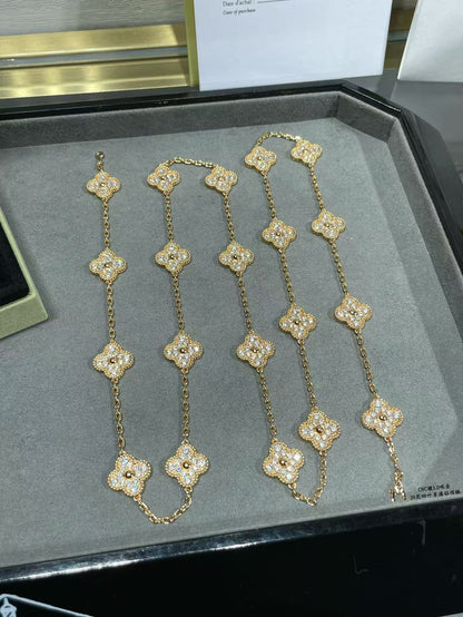 [⭐Veyra]CLOVER 20 MOTIFS FULL-DIAMOND NECKLACE