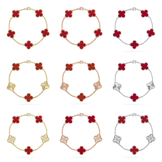 [⭐Veyra] CLOVER 5 MOTIF RED CORNELIAN BRACELET COLLECTION