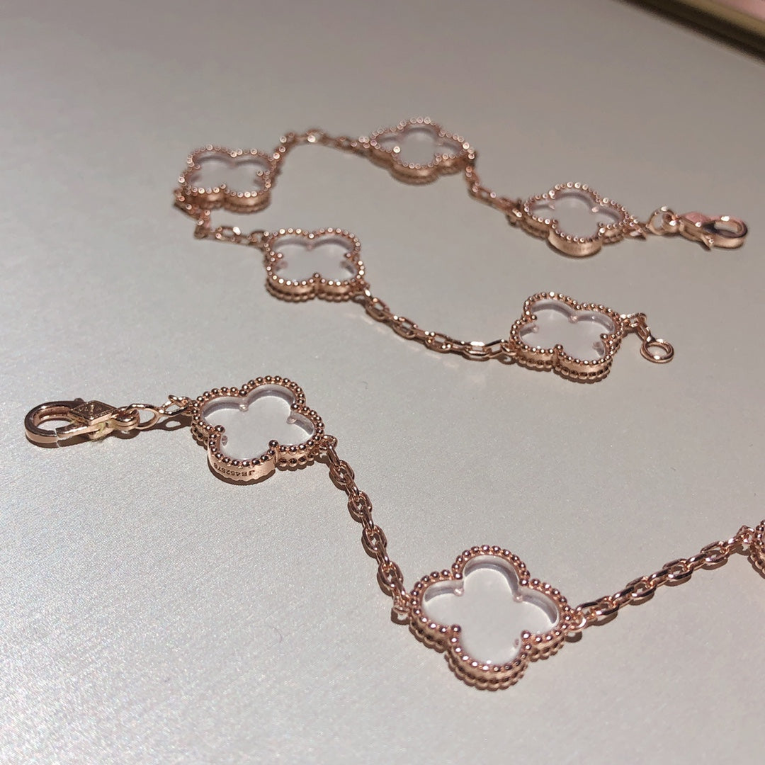 [⭐Veyra]CLOVER 5 MOTIF ROCK CRYSTAL BRACELET