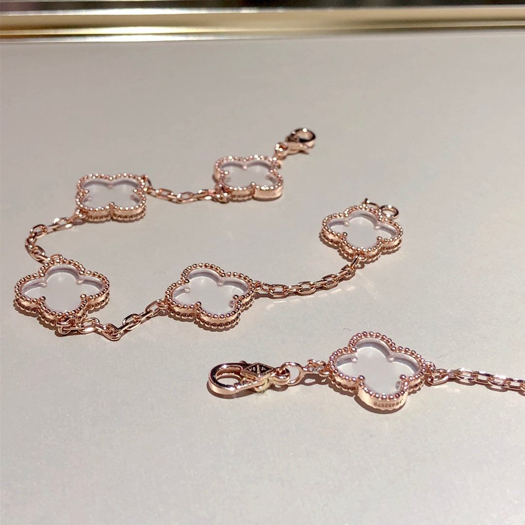 [⭐Veyra]CLOVER 5 MOTIF ROCK CRYSTAL BRACELET