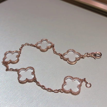 [⭐Veyra]CLOVER 5 MOTIF ROCK CRYSTAL BRACELET