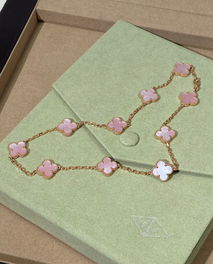 [⭐Veyra Jewellery] Pink Necklace with Ten Clover Designs
