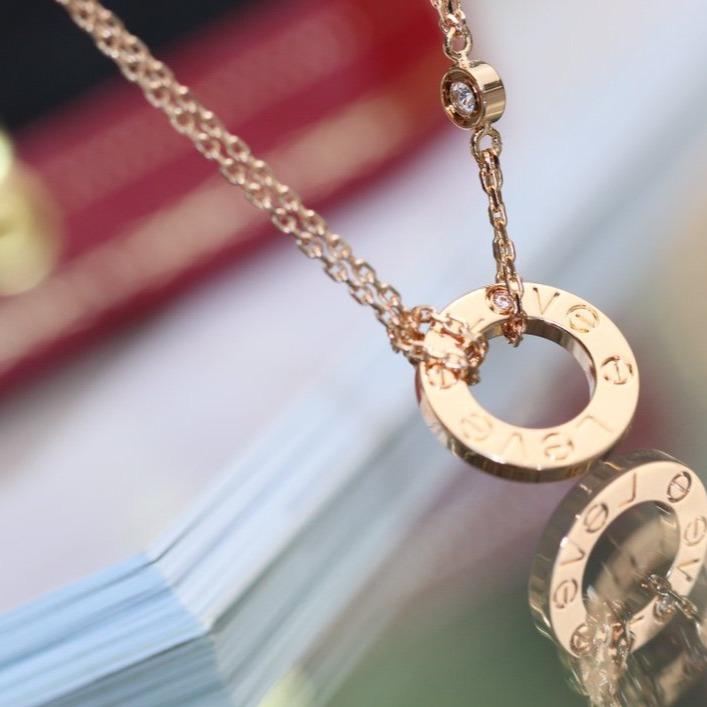 [⭐Veyra]LOVE NECKLACE ADJUSTABLE ROSE GOLD 2 DIAMOND