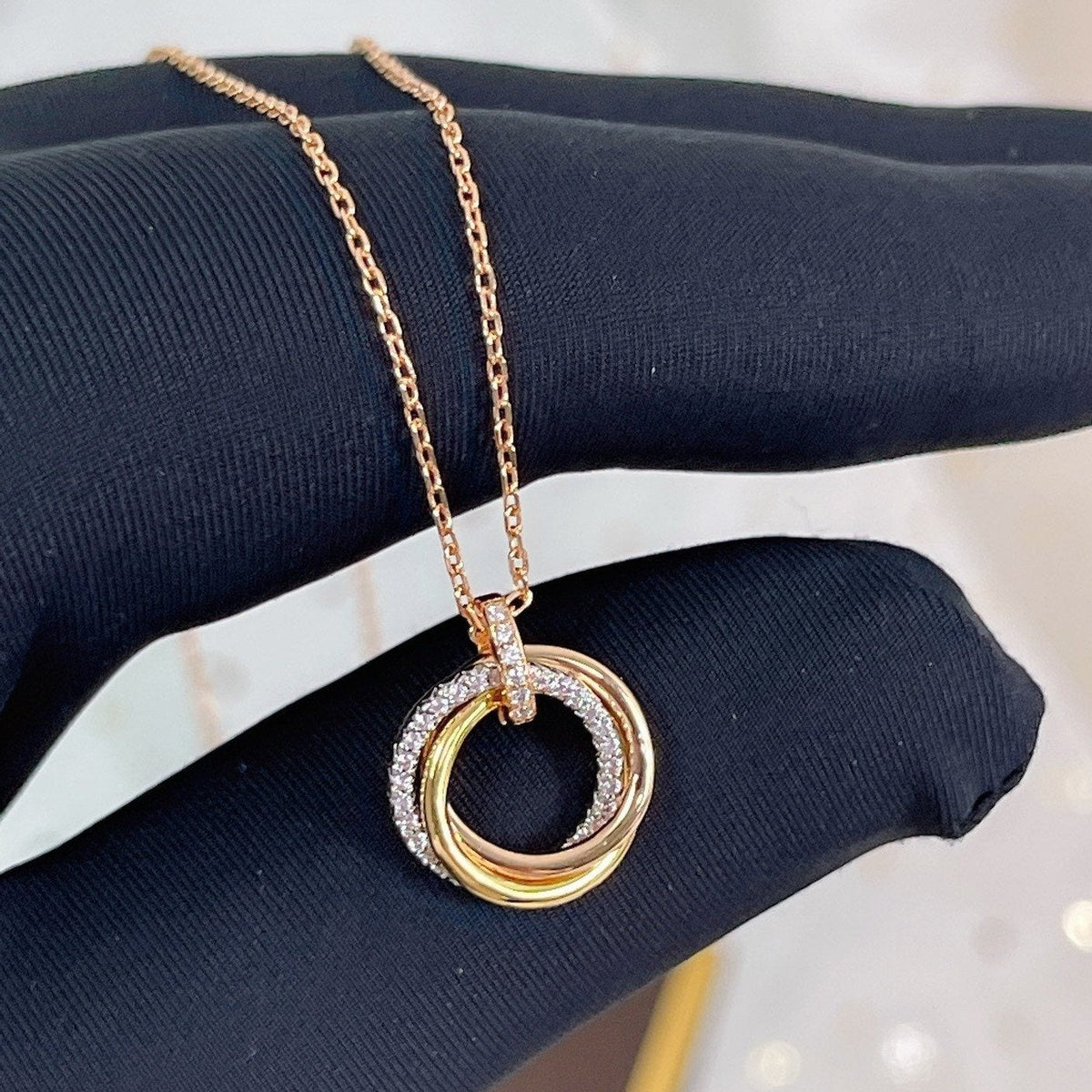 [⭐Veyra]TRINITY NECKLACE SILVER GOLD PINK GOLD DIAMONDS