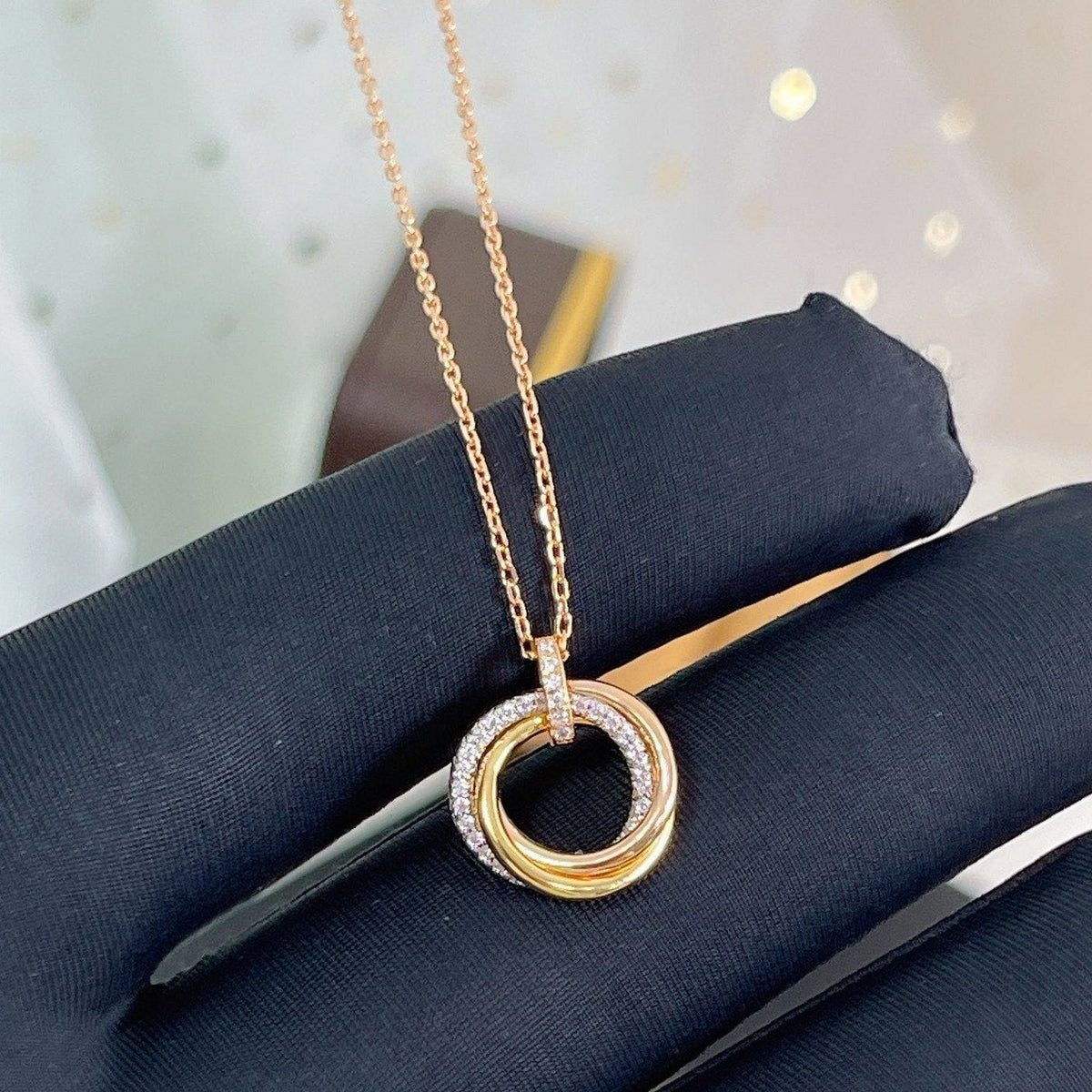 [⭐Veyra]TRINITY NECKLACE SILVER GOLD PINK GOLD DIAMONDS