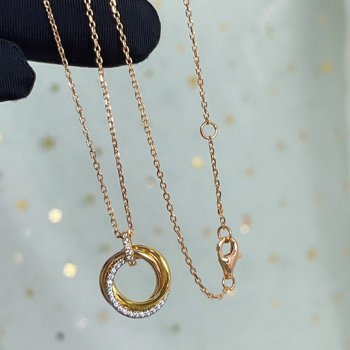 [⭐Veyra]TRINITY NECKLACE SILVER GOLD PINK GOLD DIAMONDS