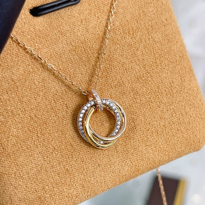 [⭐Veyra]TRINITY NECKLACE SILVER GOLD PINK GOLD DIAMONDS