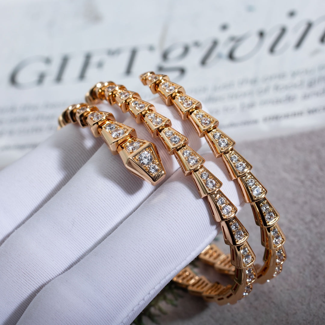 [⭐Veyra]SERPENTI BRACELET PINK GOLD DIAMOND DOUBLE ROW