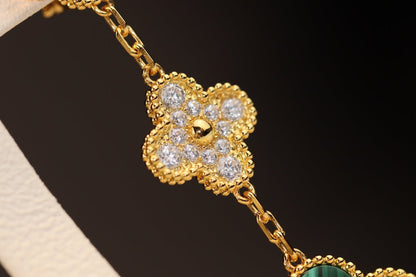 [⭐Veyra]CLOVER EARRINGS GOLD MALACHITE DIAMOND 3 MOTIF