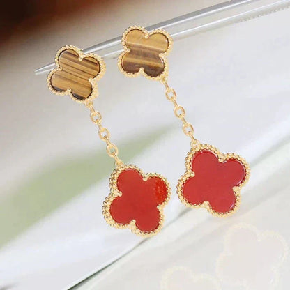 [⭐Veyra]CLOVER  2 MOTIF  TIGER EYE CARNELIAN EARRINGS
