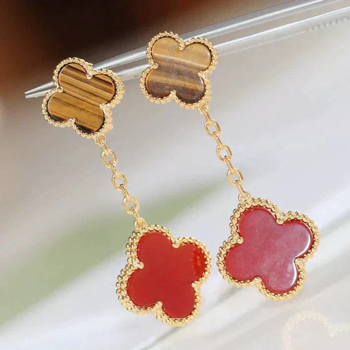 [⭐Veyra]CLOVER  2 MOTIF  TIGER EYE CARNELIAN EARRINGS