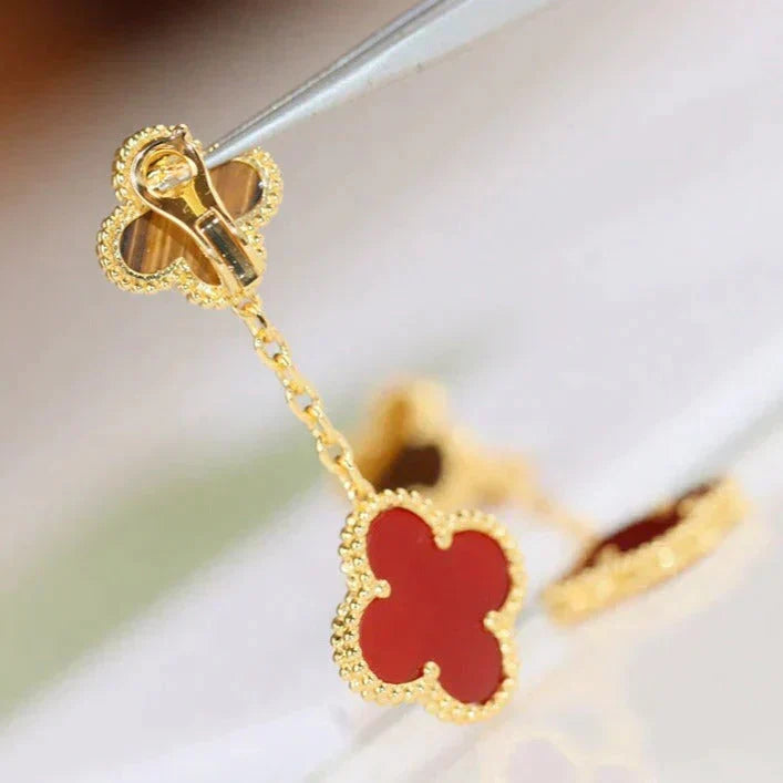 [⭐Veyra]CLOVER  2 MOTIF  TIGER EYE CARNELIAN EARRINGS