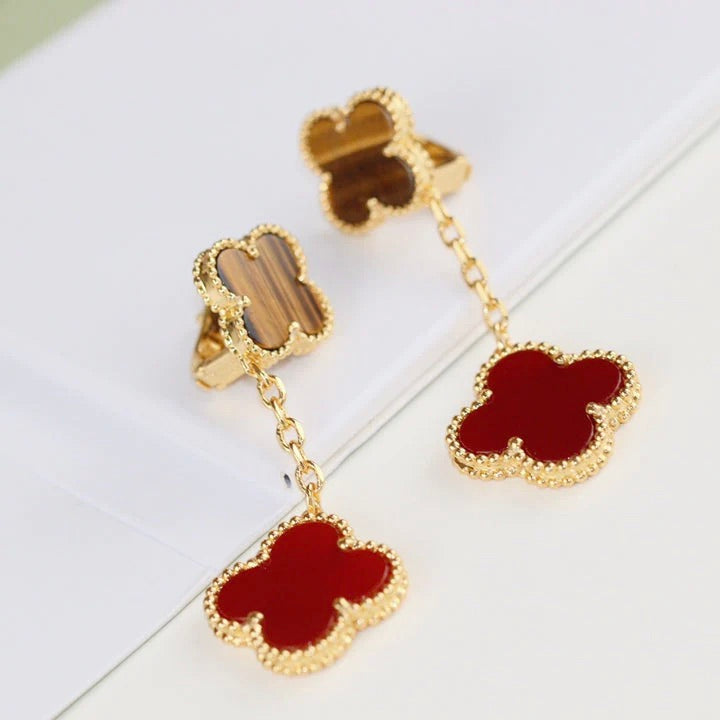 [⭐Veyra]CLOVER  2 MOTIF  TIGER EYE CARNELIAN EARRINGS