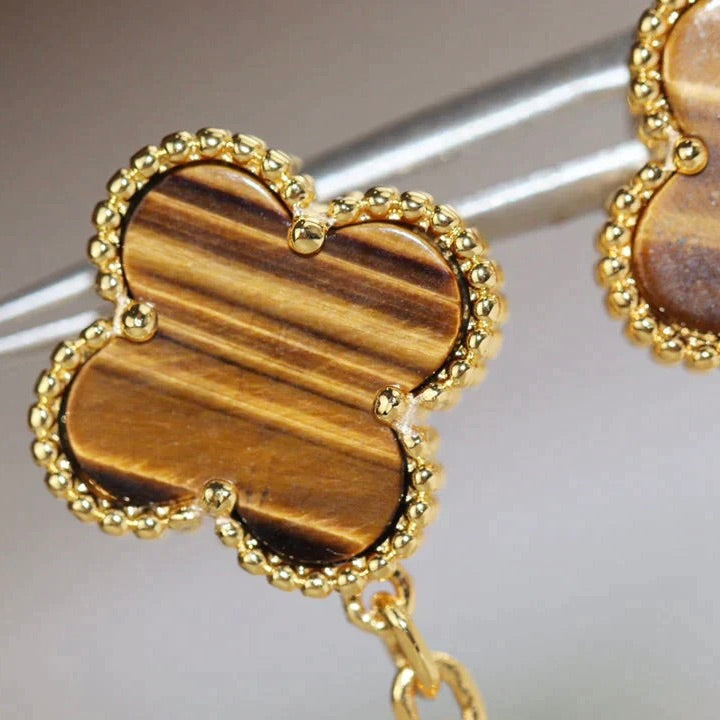 [⭐Veyra]CLOVER  2 MOTIF  TIGER EYE CARNELIAN EARRINGS