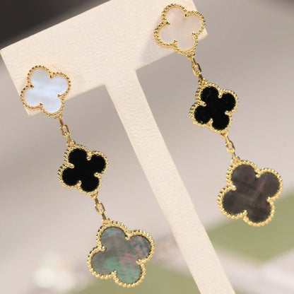[⭐Veyra]CLOVER EARRINGS GOLD ONYX MOP 3 MOTIF