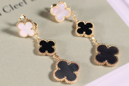 [⭐Veyra]CLOVER EARRINGS GOLD ONYX MOP 3 MOTIF