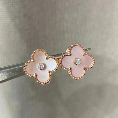 [⭐Veyra]CLOVER MEDIUM 1 MOTIFS  PINK MOP DIAMOND EARRINGS