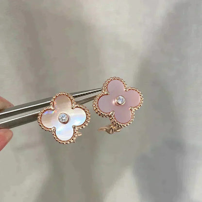 [⭐Veyra]CLOVER MEDIUM 1 MOTIFS  PINK MOP DIAMOND EARRINGS