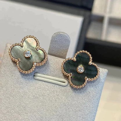 [⭐Veyra]CLOVER MEDIUM 1 MOTIFS GRAY MOP  DIAMOND EARRINGS