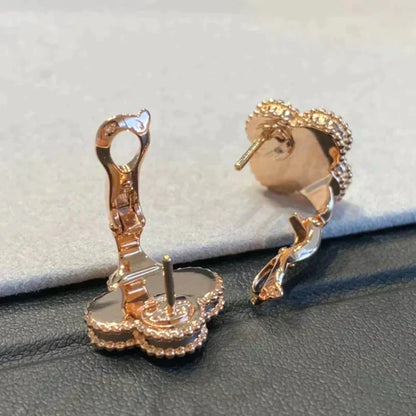 [⭐Veyra]CLOVER MEDIUM 1 MOTIFS GRAY MOP  DIAMOND EARRINGS