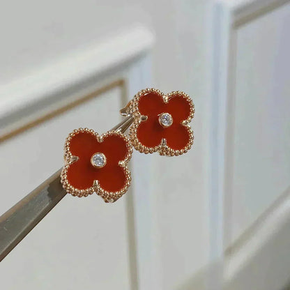 [⭐Veyra]CLOVER MEDIUM 1 MOTIFS CARNELIAN  DIAMOND earrings