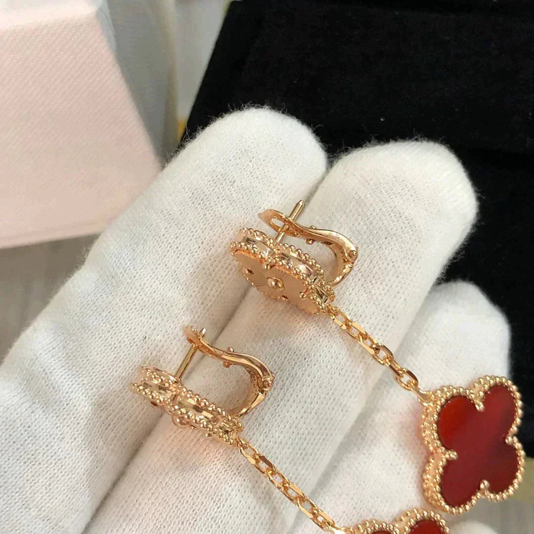 [⭐Veyra]CLOVER 2 MOTIF  LASER CARNELIAN EARRINGS