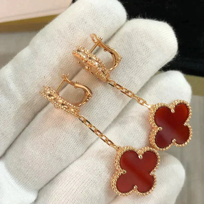 [⭐Veyra]CLOVER 2 MOTIF  LASER CARNELIAN EARRINGS