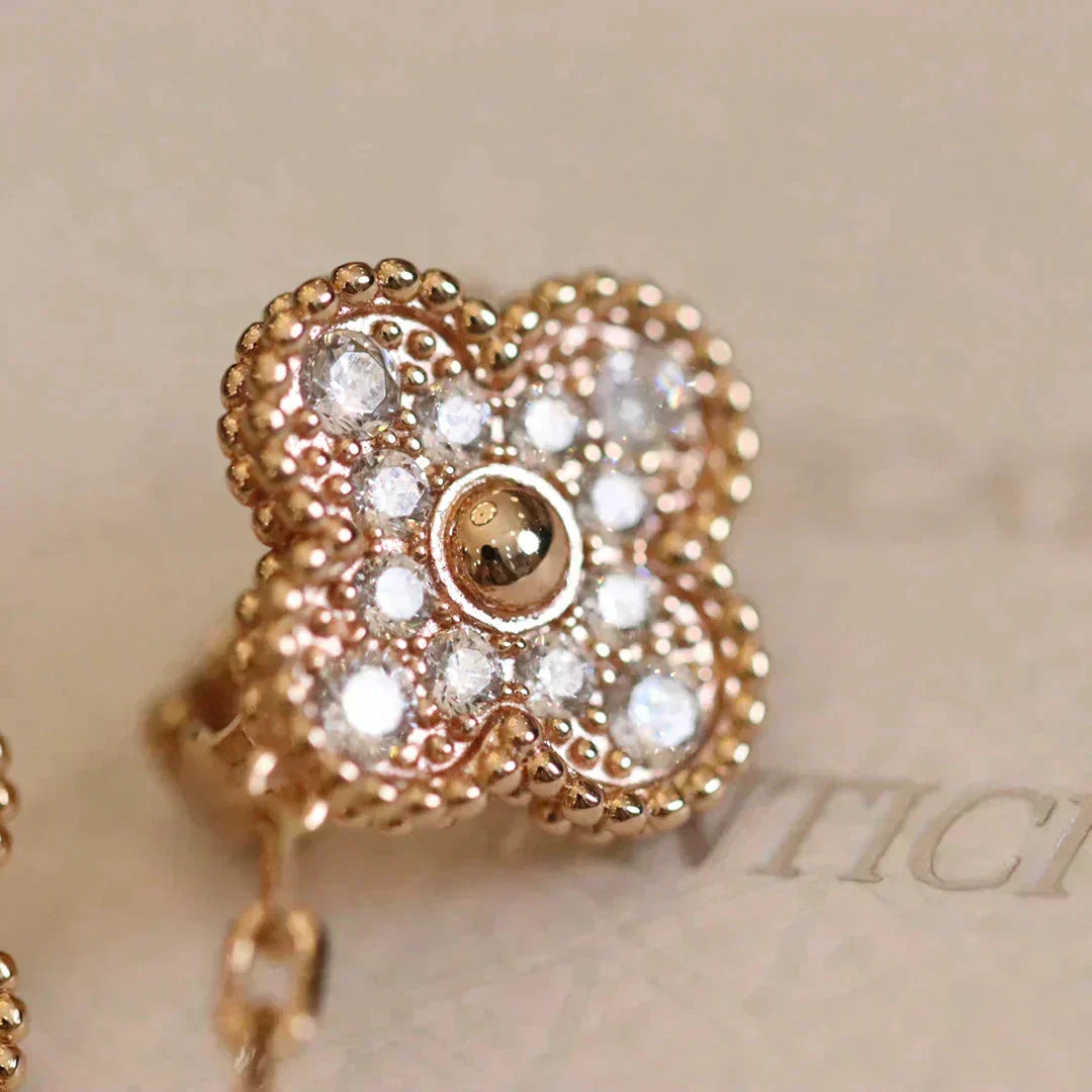 [⭐Veyra]CLOVER MEDIUM 1 MOTIFS FUll DIAMOND EARRINGS