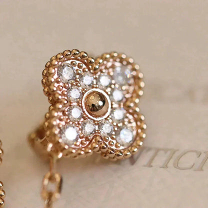 [⭐Veyra]CLOVER MEDIUM 1 MOTIFS FUll DIAMOND EARRINGS