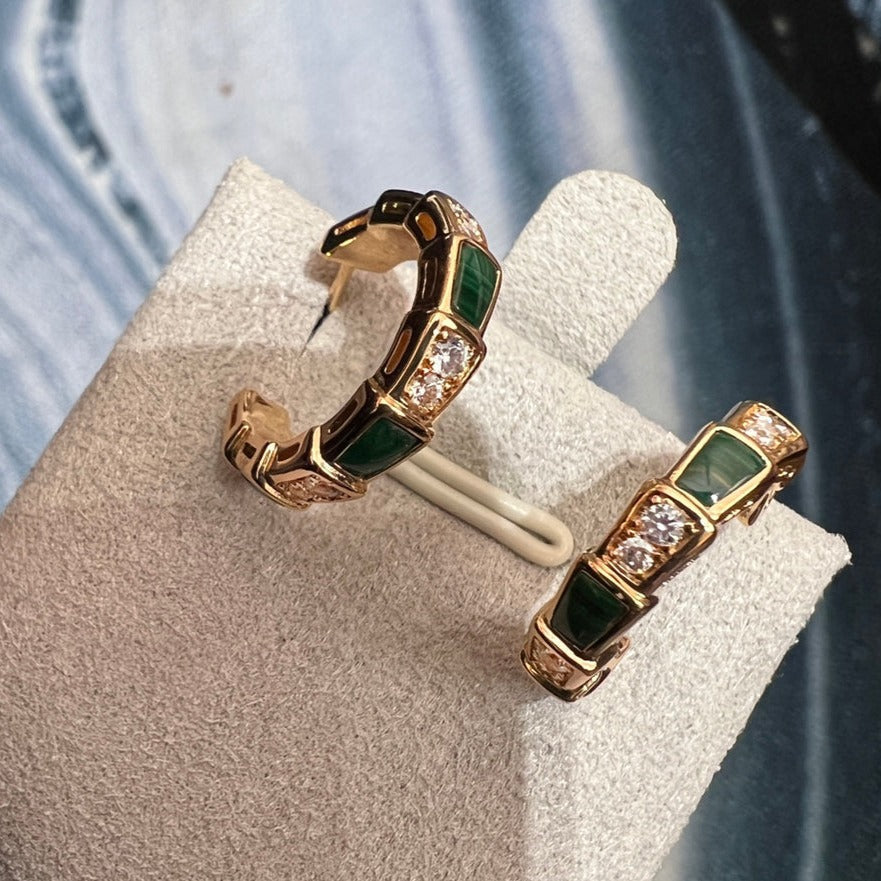 [⭐Veyra]SERPENTI MALACHITE PINK GOLD EARRINGS