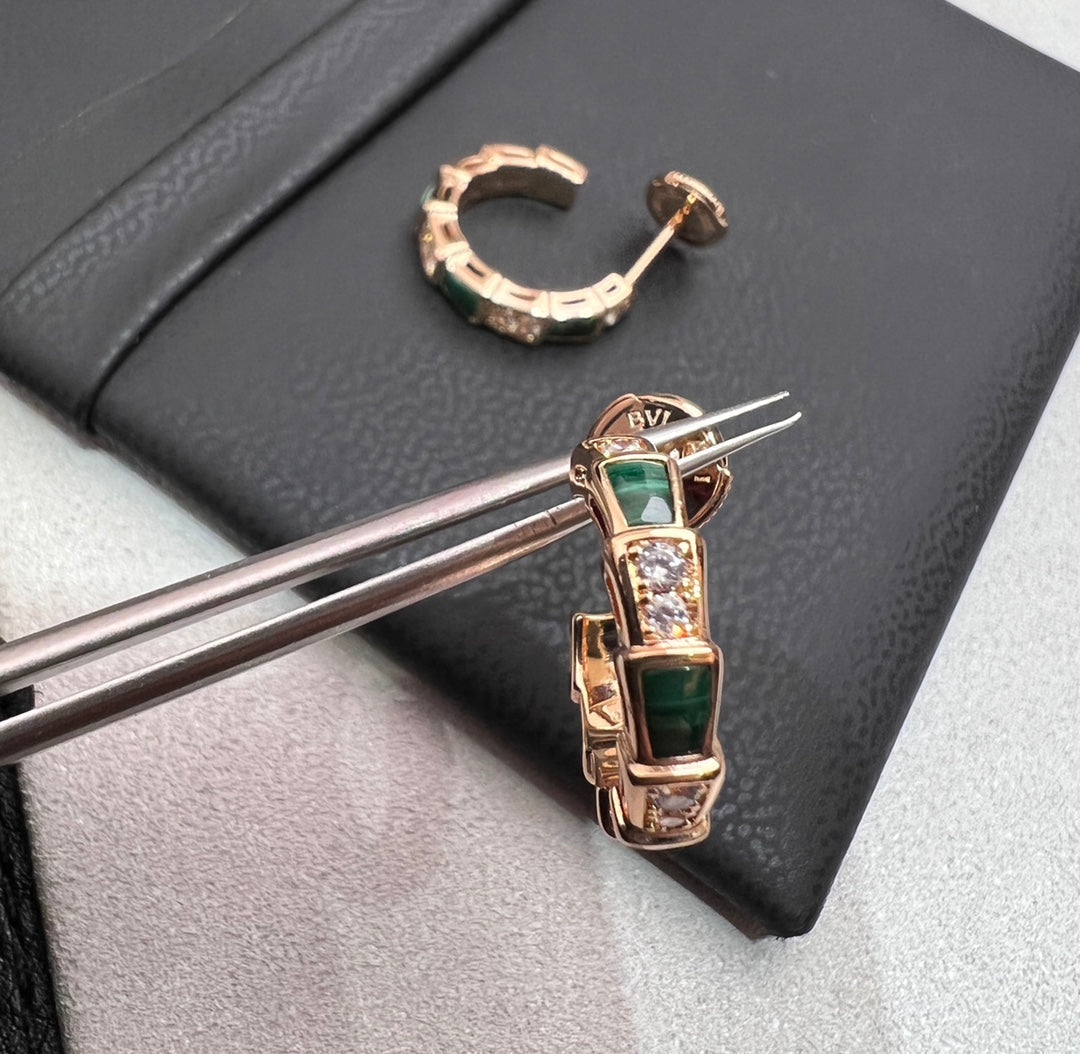 [⭐Veyra]SERPENTI MALACHITE PINK GOLD EARRINGS