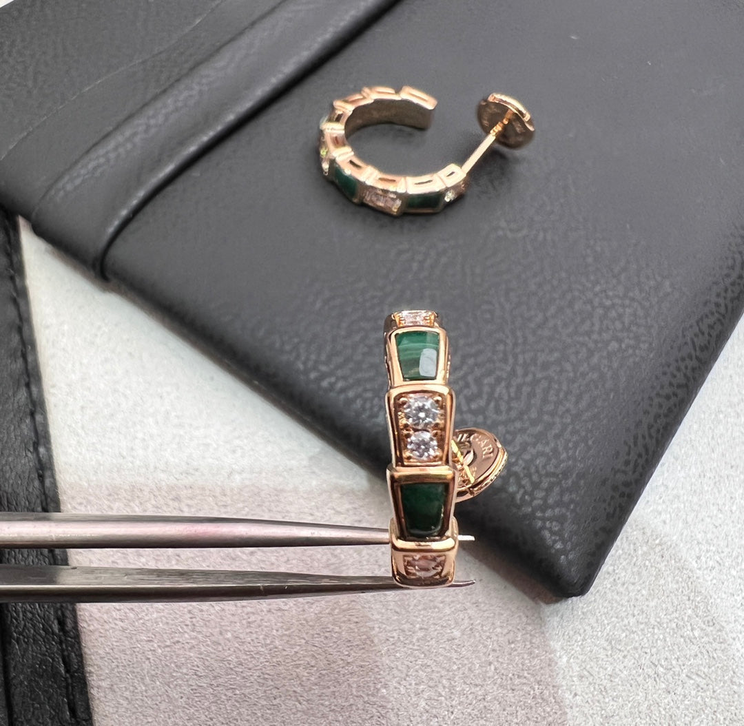 [⭐Veyra]SERPENTI MALACHITE PINK GOLD EARRINGS
