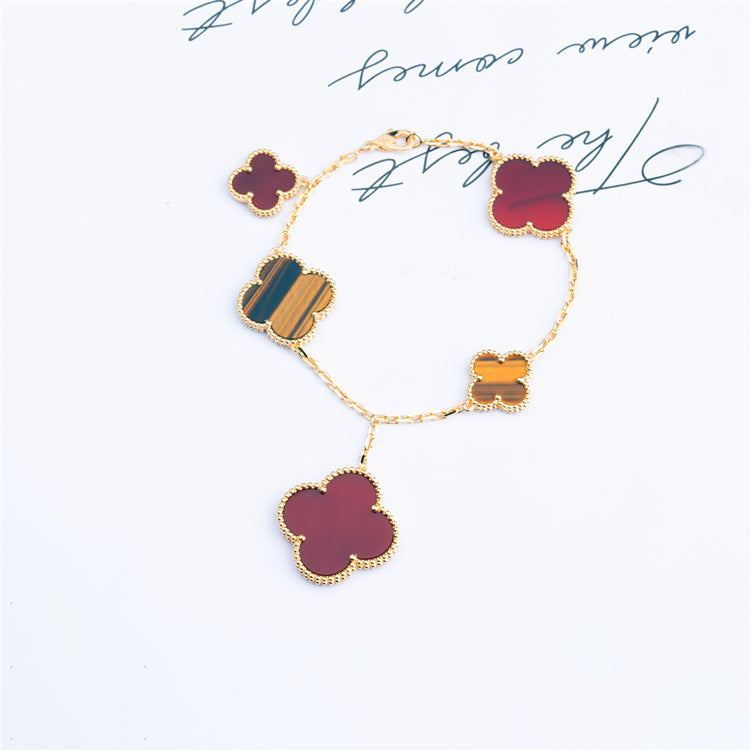 [⭐Veyra]CLOVER BRACELET 5 MOTIFS CARNELIAN TIGER EYE