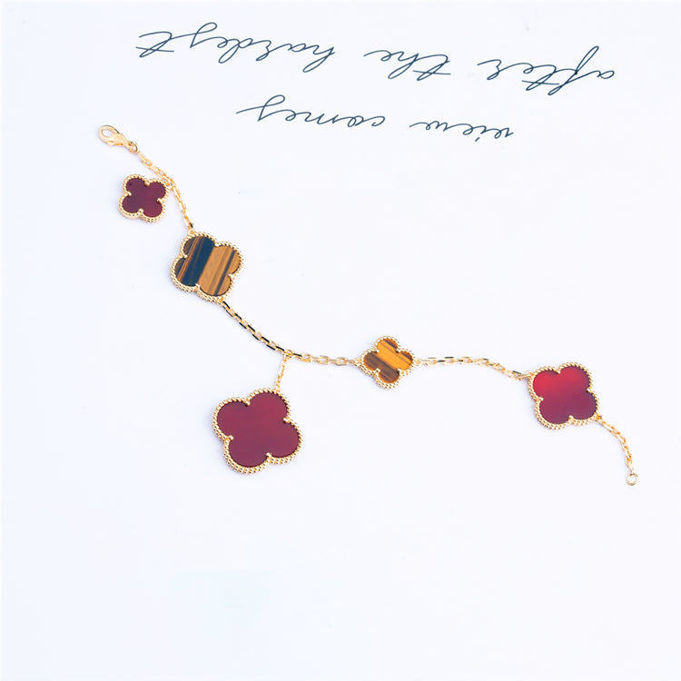 [⭐Veyra]CLOVER BRACELET 5 MOTIFS CARNELIAN TIGER EYE
