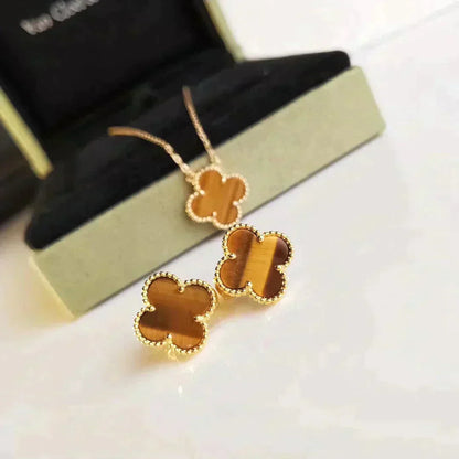 [⭐Veyra]CLOVER MEDIUM 1 MOTIFS TIGER EYE EARRINGS