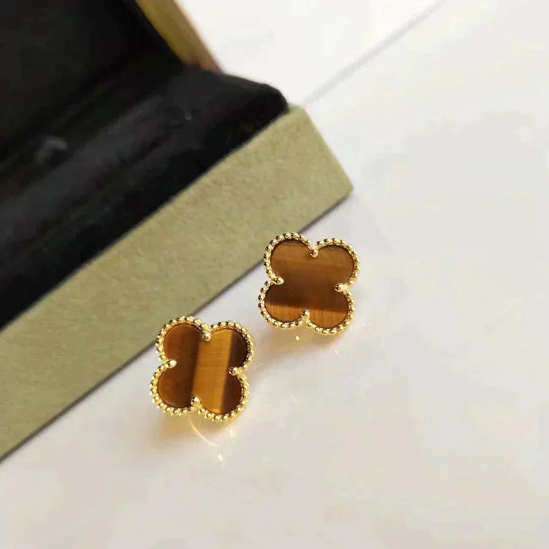 [⭐Veyra]CLOVER MEDIUM 1 MOTIFS TIGER EYE EARRINGS