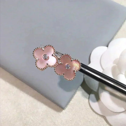 [⭐Veyra]CLOVER MEDIUM 1 MOTIFS  PINK MOP DIAMOND EARRINGS