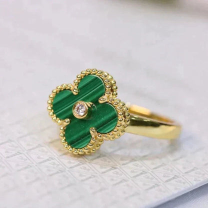 [⭐Veyra]CLOVER MALACHITE RING GOLD DIAMOND