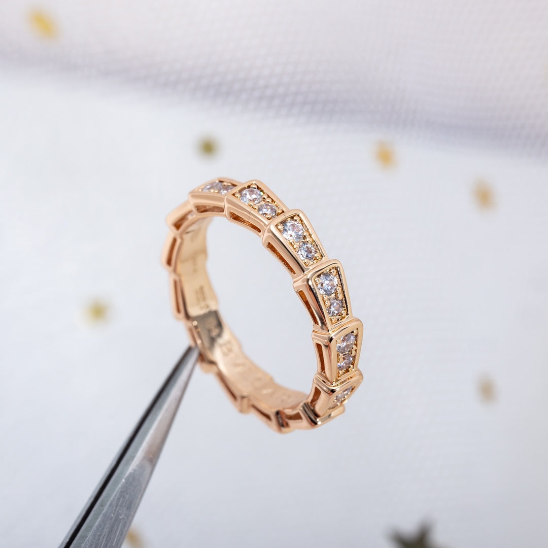 [⭐Veyra]SERPENTI RING PINK GOLD DIAMOND PAVED 3MM