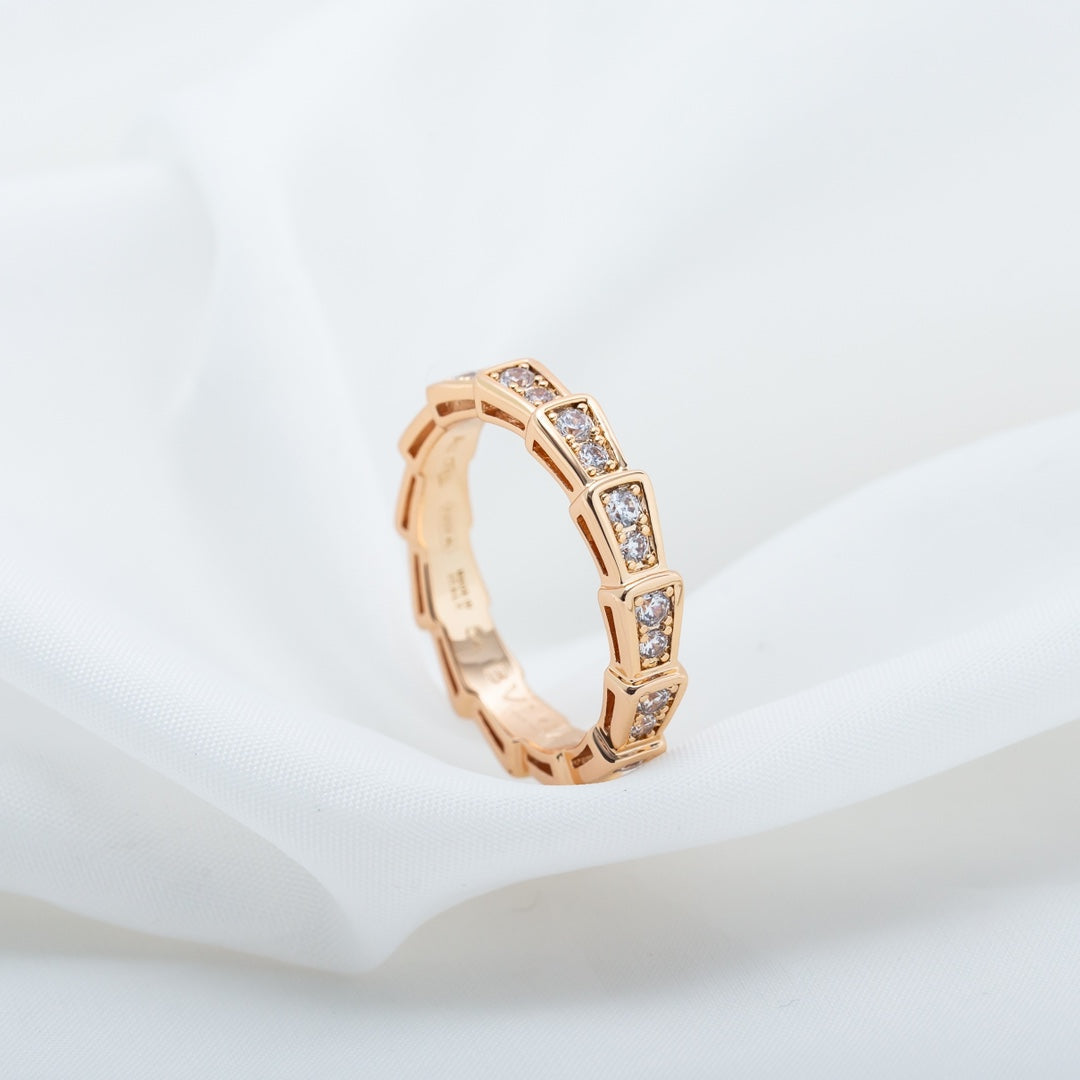 [⭐Veyra]SERPENTI RING PINK GOLD DIAMOND PAVED 3MM