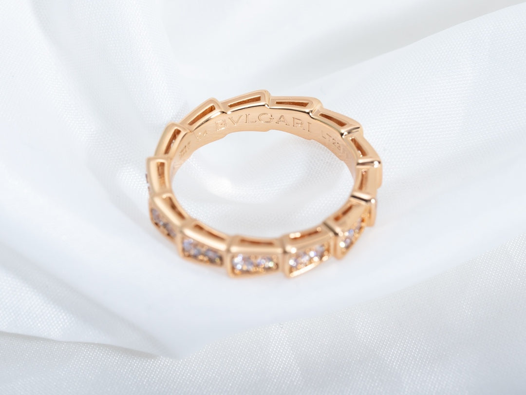 [⭐Veyra]SERPENTI RING PINK GOLD DIAMOND PAVED 3MM