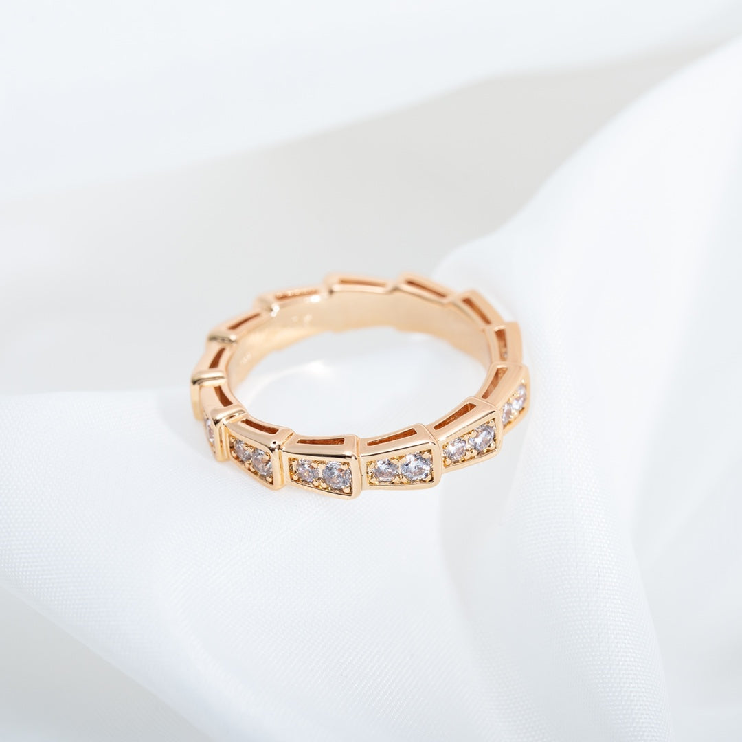 [⭐Veyra]SERPENTI RING PINK GOLD DIAMOND PAVED 3MM