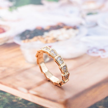 [⭐Veyra]SERPENTI RING PINK GOLD DIAMOND PAVED 3MM