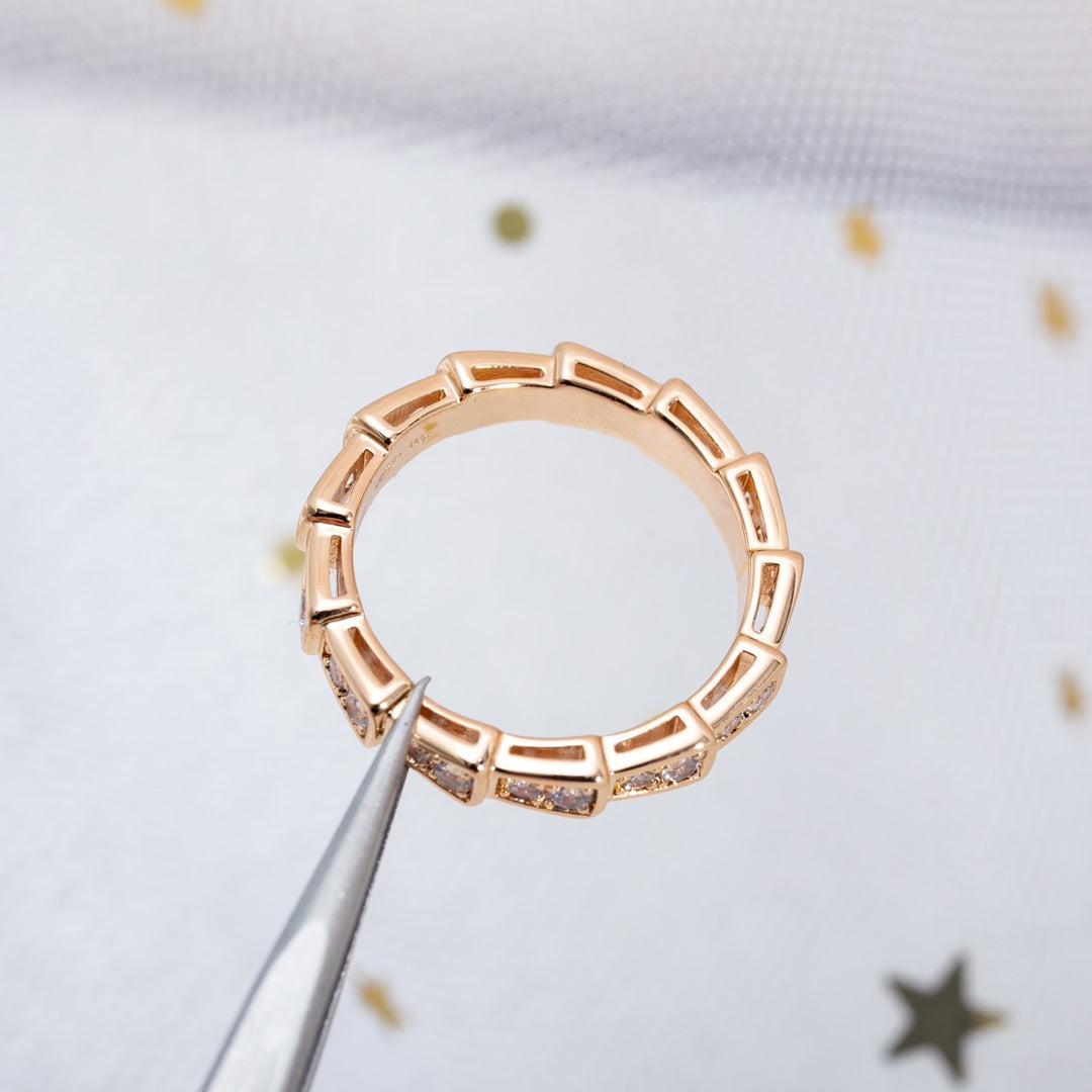 [⭐Veyra]SERPENTI RING PINK GOLD DIAMOND PAVED 3MM
