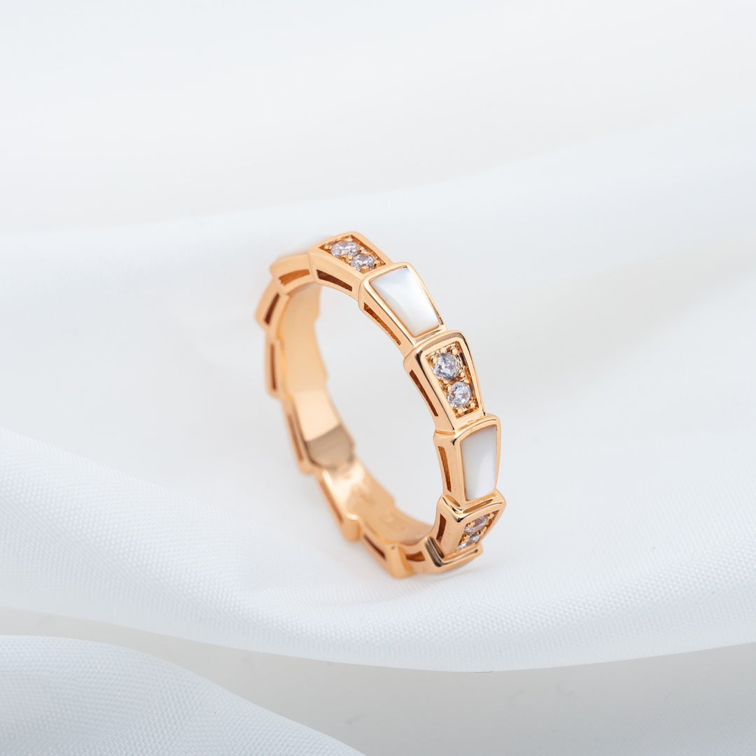[⭐Veyra]SERPENTI RING PINK GOLD DIAMOND MOP 3MM