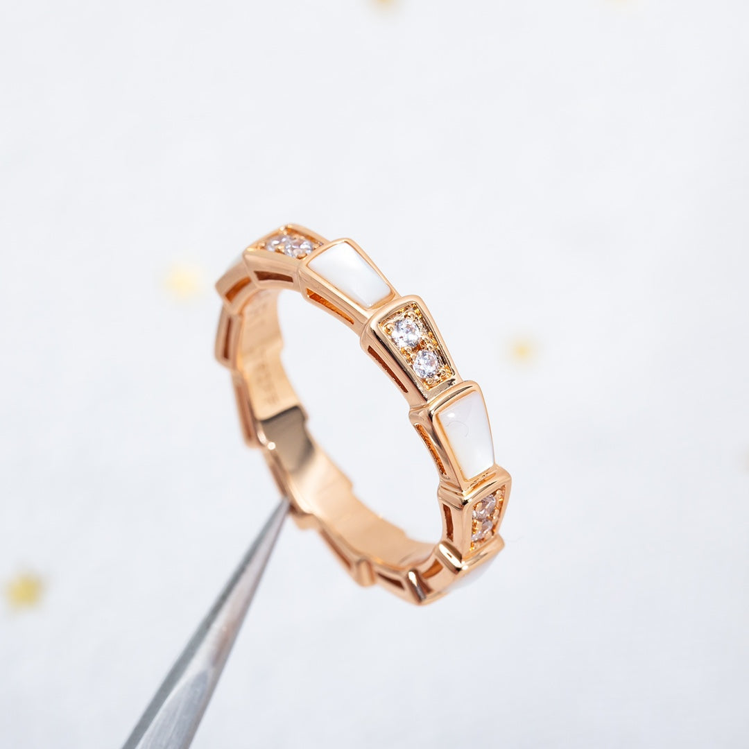 [⭐Veyra]SERPENTI RING PINK GOLD DIAMOND MOP 3MM
