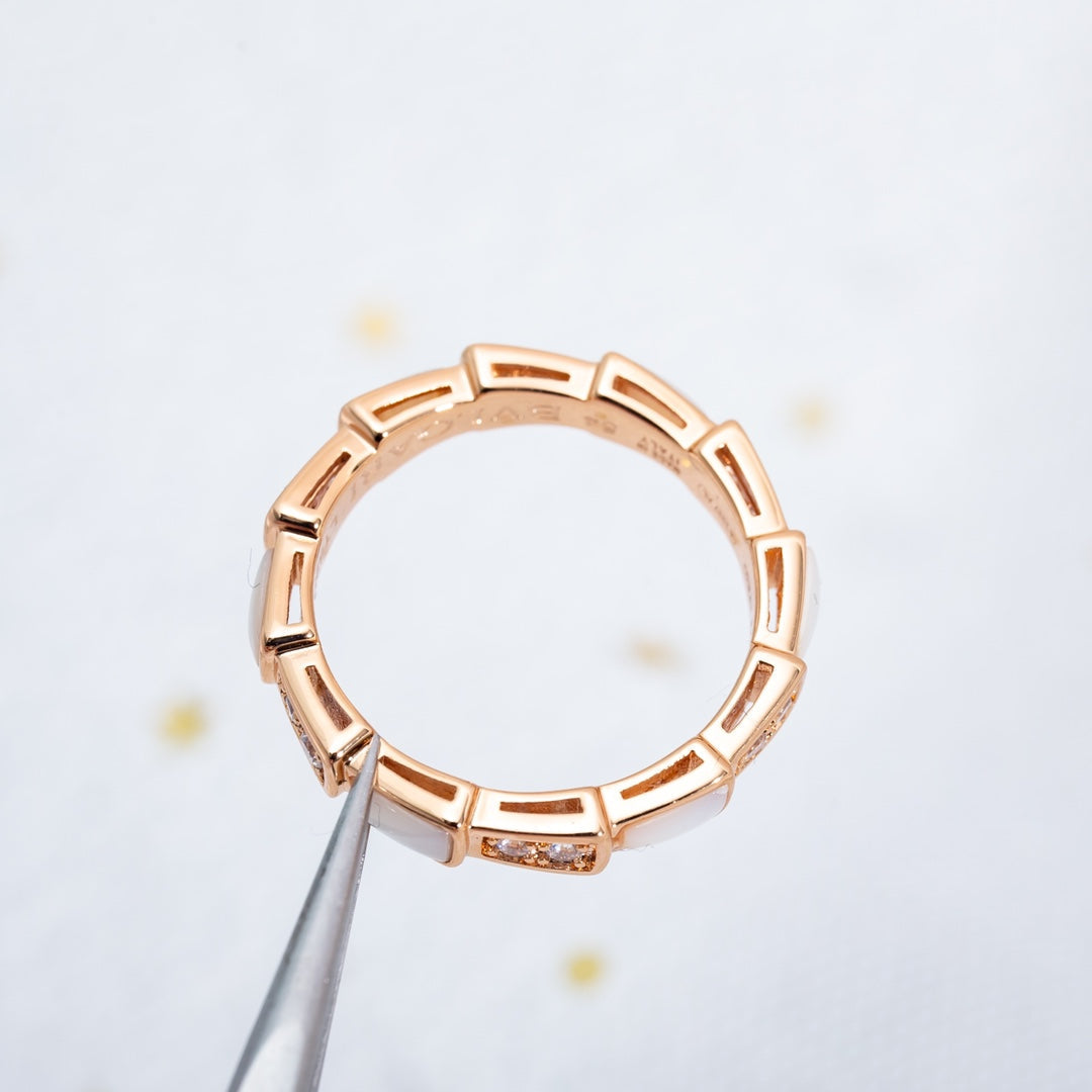 [⭐Veyra]SERPENTI RING PINK GOLD DIAMOND MOP 3MM